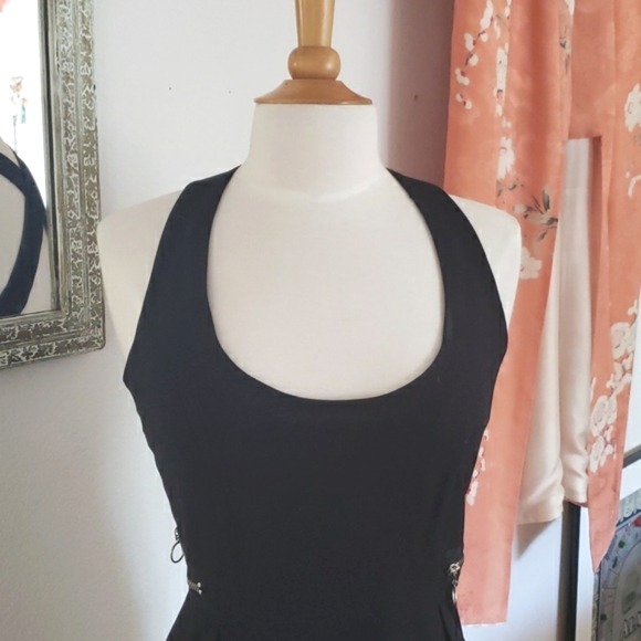 Zara Black Cotton Fitted Criss-Cross Straps Dress W/ Zippers Size Medium - Picture 2 of 11